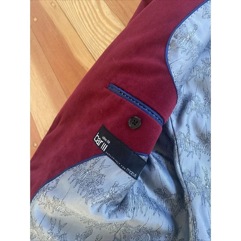 Bar III‎ Men’s Red Velvet Slim Fit Tuxedo Blazer 40S